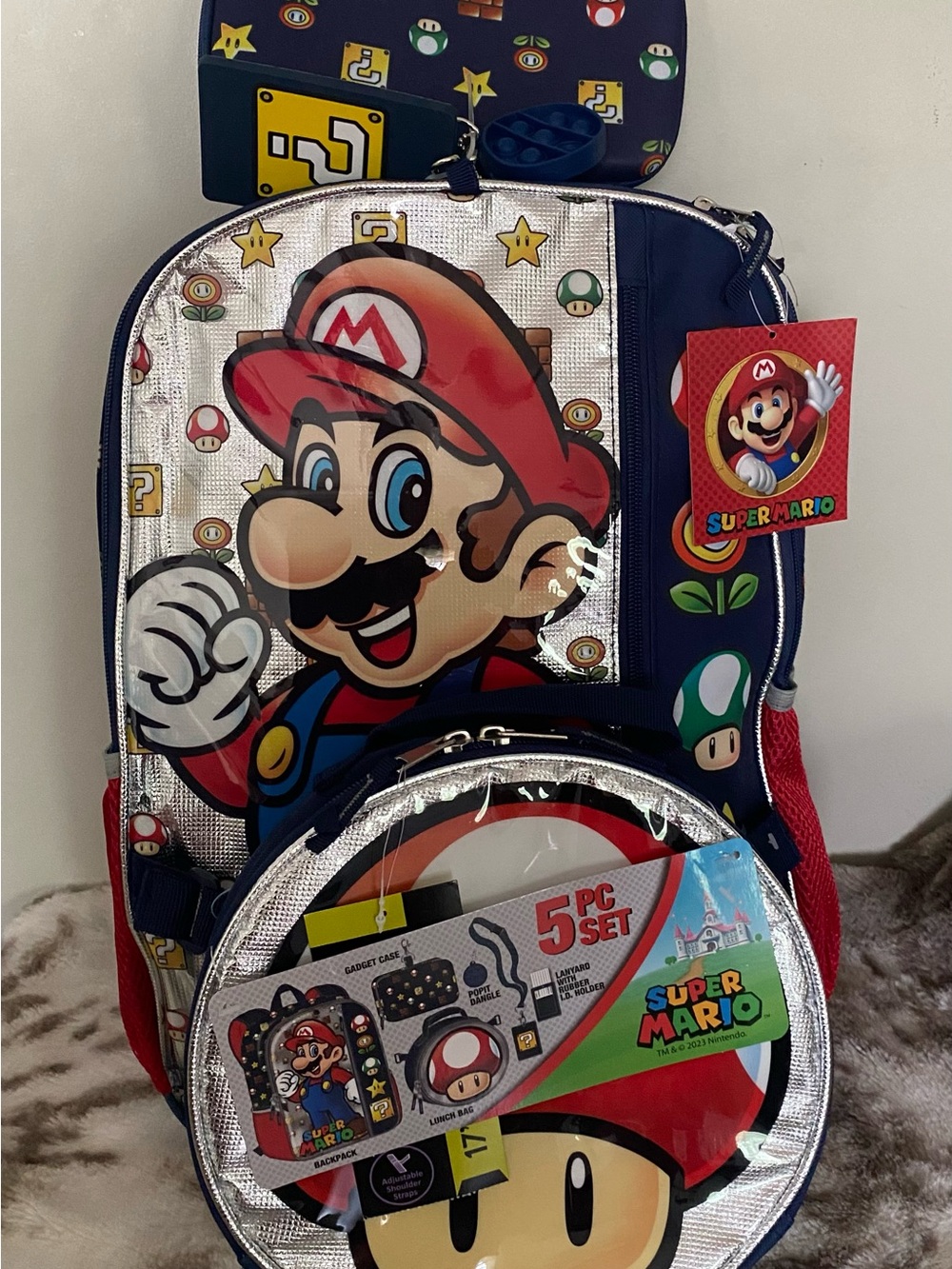 Nintendo Super Mario Backpack Set in Red, Blue & Silver